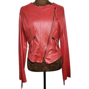 Georgie Womens Red Motorcycle Jacket Size XS Lightweight USA Made Faux Leather